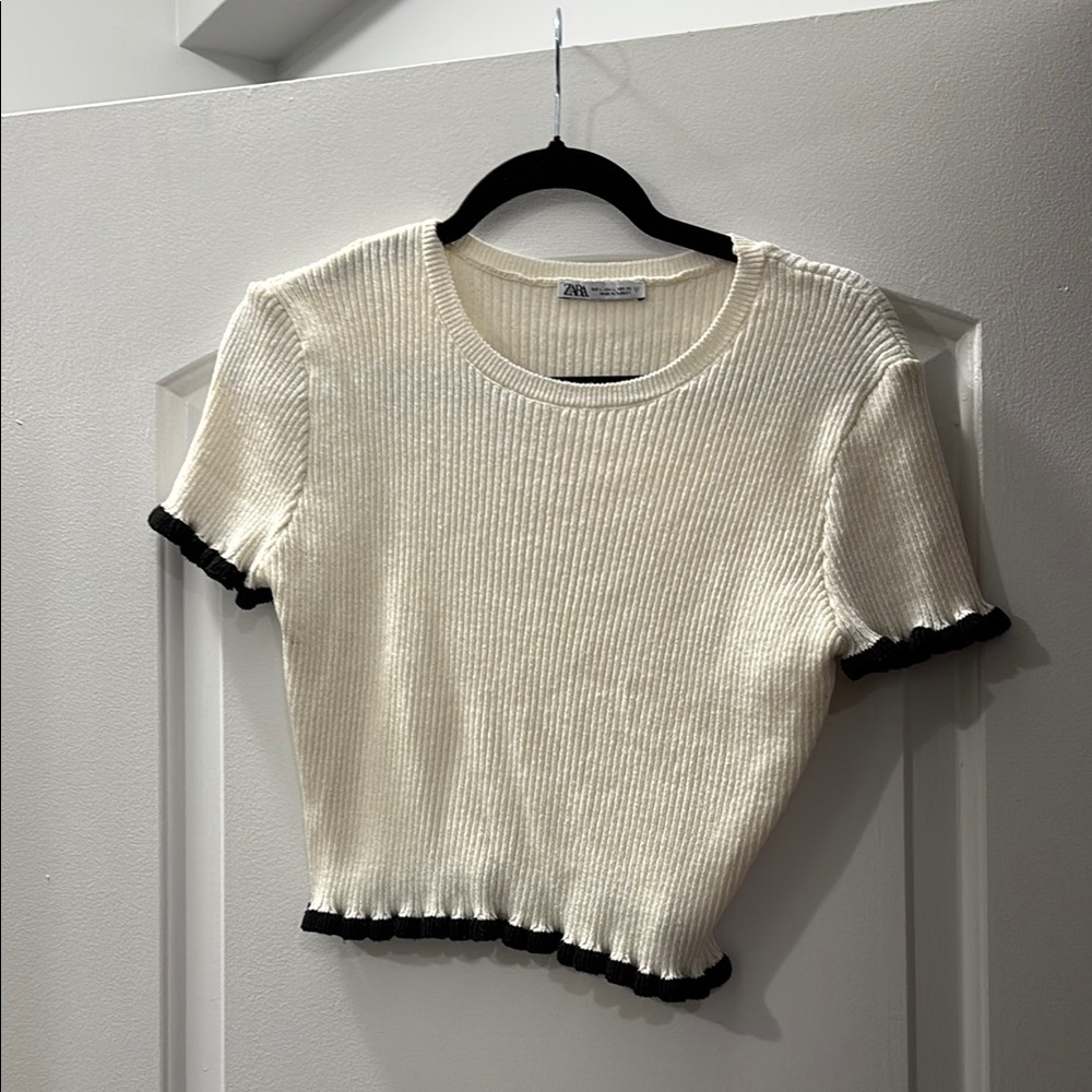 Zara Cream Ribbed Knit Top